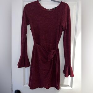 Lulu's Wine Long Sleeve Dress with Flared Cuffs